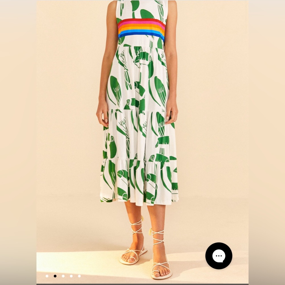 NWT size L Farm Rio Off-White Rainbow Toucans Organic Cotton Maxi Dress